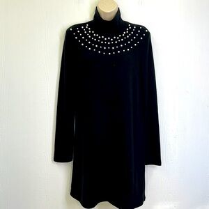 Zara - Black Mock Neck Pearl Knee Length Dress Size Small